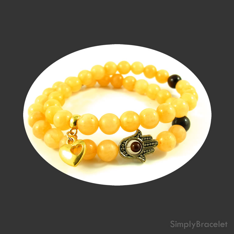 Simply Twin Wealth Yellow Jade bracelets - 7.5 inch - Click Image to Close
