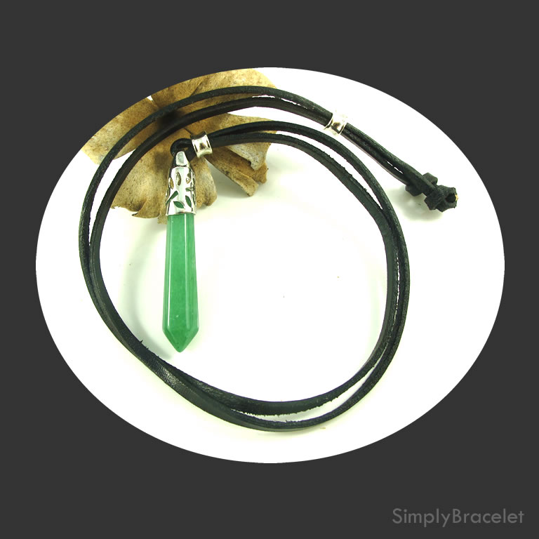 Leather cord, black,28 inch, Green Aventurine pendant necklace. - Click Image to Close