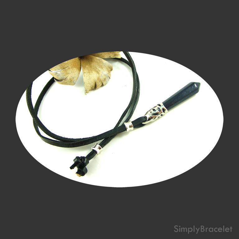 Leather cord, black, 28 inch, blue goldstone pendant necklace. - Click Image to Close