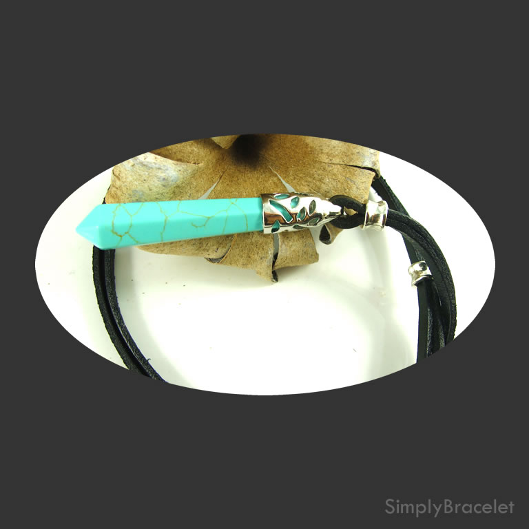 Leather cord, black, 28 inch, Dyed Turquoise pendant necklace. - Click Image to Close