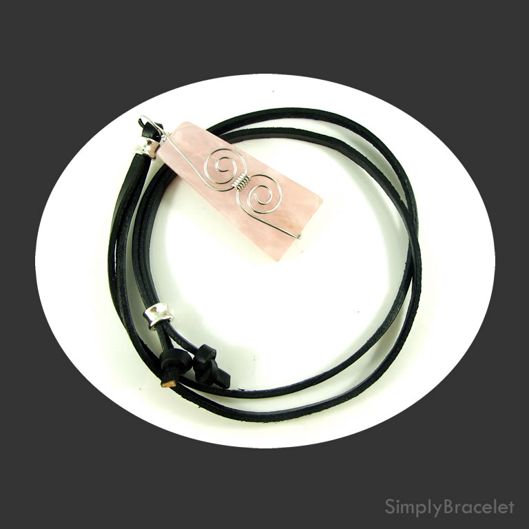 Leather cord, black, 28 inch, rose quartz pendant necklace. Each - Click Image to Close