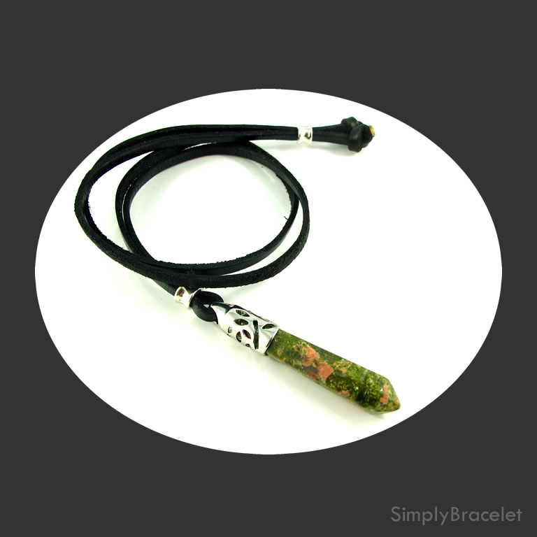 Leather cord, black, 28 inch, unakite pendant necklace. Each. - Click Image to Close