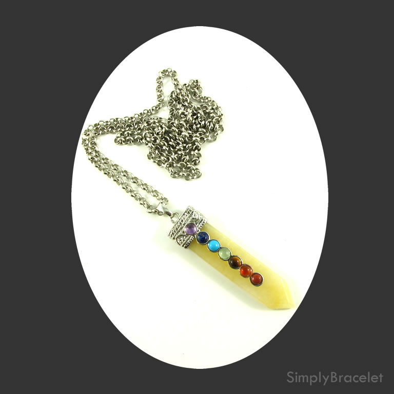 Necklace, 30 inch, 4mm rolo chain, Chakra Yellow Jade Pendant. - Click Image to Close