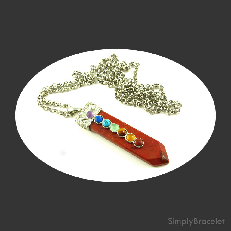 Necklace, 29 inch, 4mm rolo chain, Chakra Red Jasper Pendant. - Click Image to Close