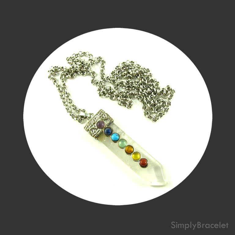 Necklace, 30 inch, 4mm rolo chain, Chakra Crystal Quartz Pendant - Click Image to Close