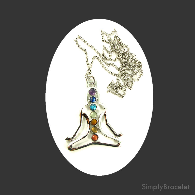 Necklace, 30 inch, 2mm rolo chain, Chakra, Yoga Pose Pendant - Click Image to Close